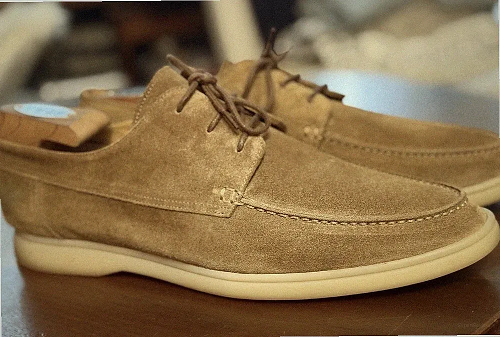 Aurélien Boat Loafer Beige 44 Wildleder Schnürschuhe Suede NP 345€ Top Zustand