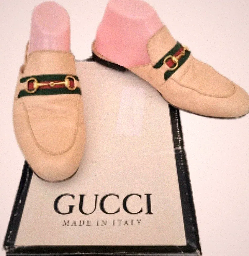 Aut Gucci Princetown Horsebit Loafers Pantolette Nude Leder Flats Gr. Eur39 UK6