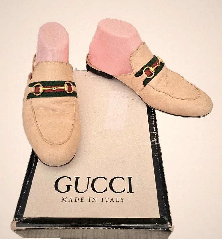 Aut Gucci Princetown Horsebit Loafers Pantolette Nude Leder Flats Gr. Eur39 UK6