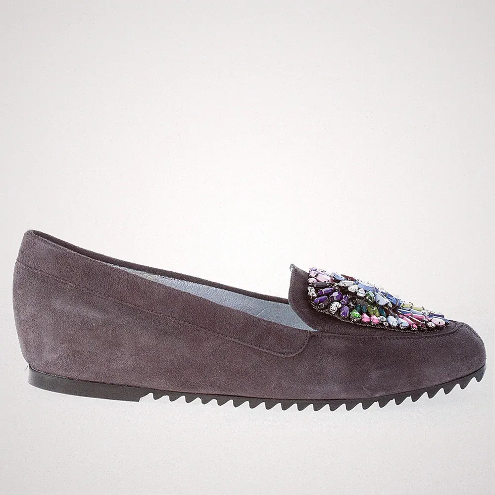 AZUREE CANNES Damenschuhe Halbschuh Wildleder grau mit Schmuck und Steinen
