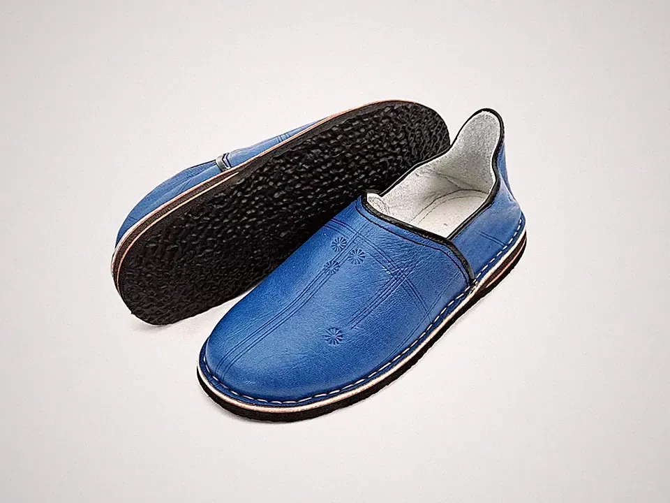 Babouche Handgefertigter Berber Hausschuh Leder Herren Damen Made in Marokko BLAU