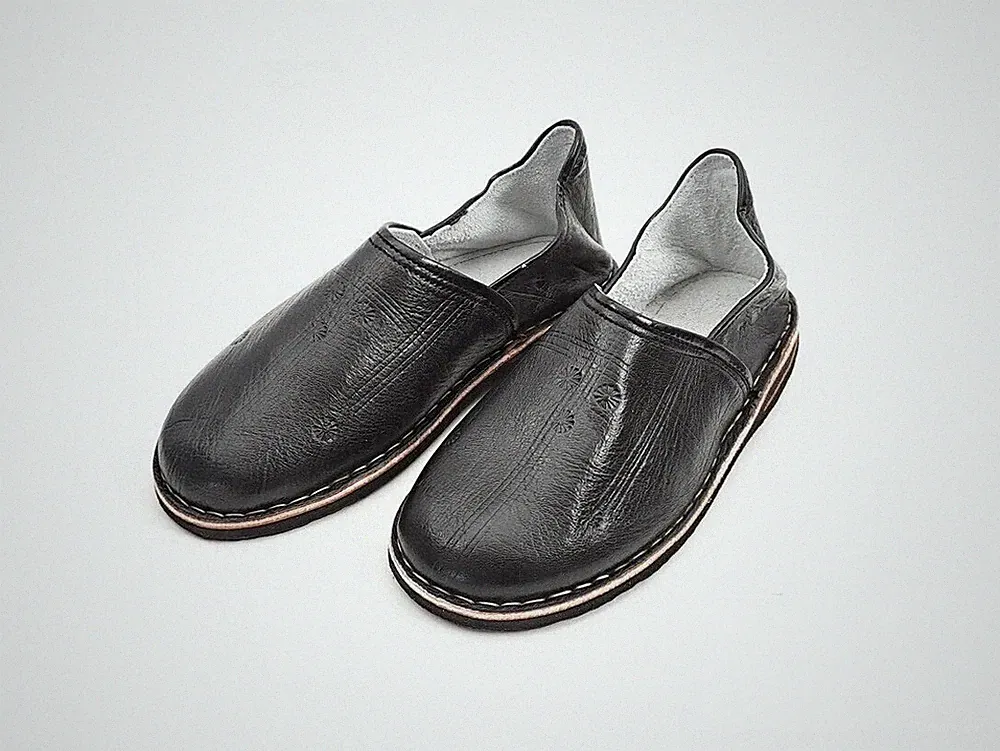 Babouche Handgefertigter Berber Hausschuh Leder Herren Damen Made in Marokko SCHWARZ