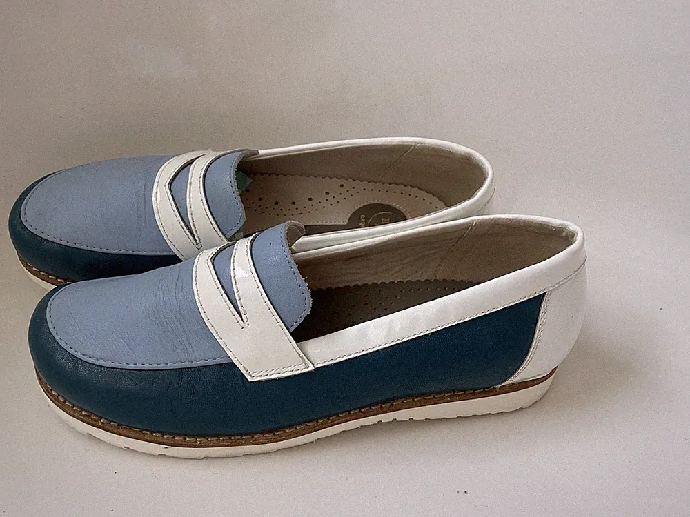 BÄR exquisit Schuhe Loafer Slipper Halbschuhe blau-weiß 40 H auch für Einlagen!
