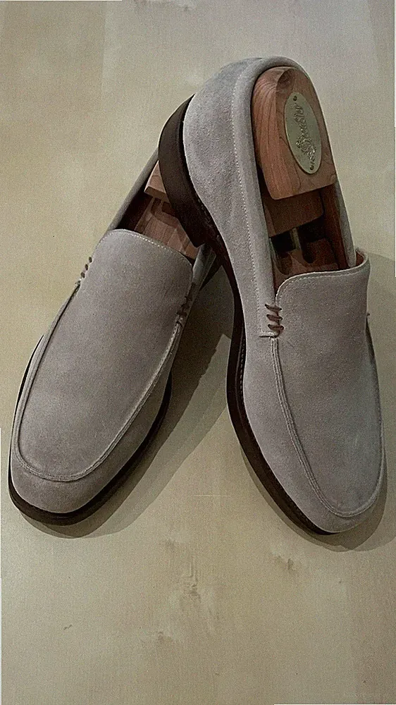 Baldessarini Super edel Echt Leder Slipper Loafer NP500.- Halbschuhe Gr.45 grau