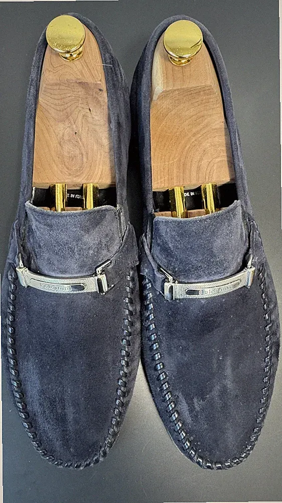BALDININI Loafer Wildleder Blau Gr. 43 UK 9 Slipper Mokassin Metal Bit Italy