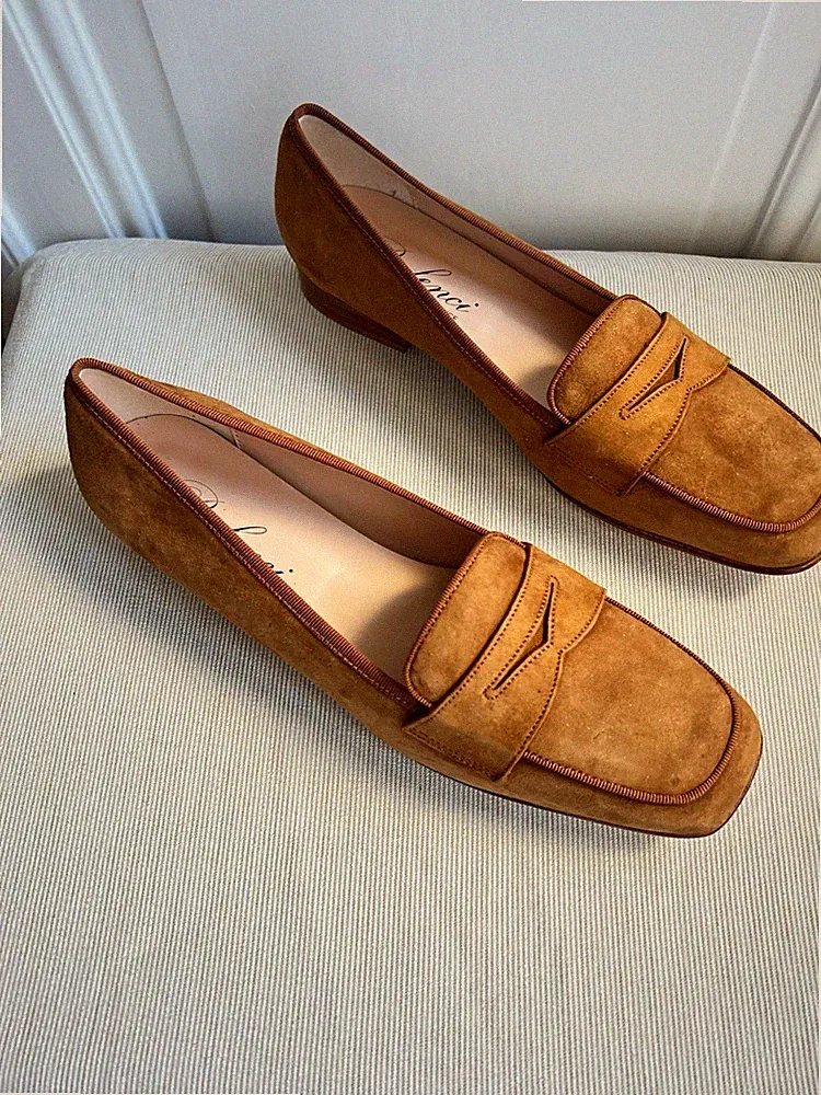 Balenci Florence Damen Slipper Loafer Wildleder braun EU 40,5 Karree Ziernähte