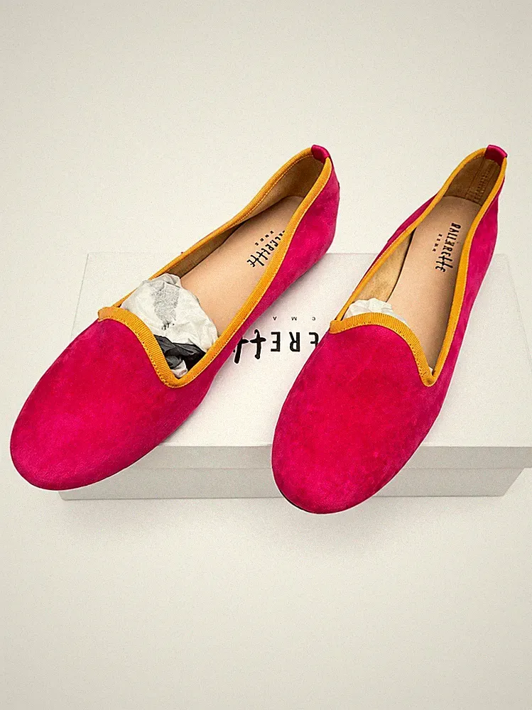 Ballerette Roma Damen Loafer Gr. 40 Veloursleder Pink Fuchsia Made in Italy Neu