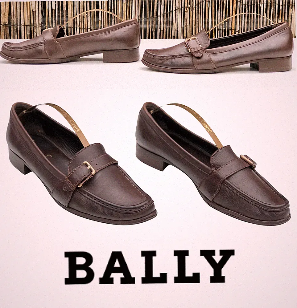 BALLY Vintage Halbschuhe 'ORDENA' BRAUN Leder Blockabsatz Schnalle EU 38,5 UK 5,5