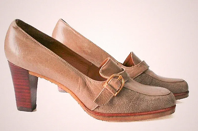 Bally Vintage Halbschuhe - Stacked Heel - Leder / Wildleder - Beige - UK 3,5 / 4
