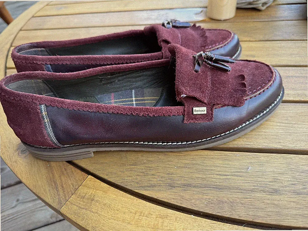 Barbour Gr. UK 7 Loafer weinrot Leder + Wildleder Slipper NP 169 Euro