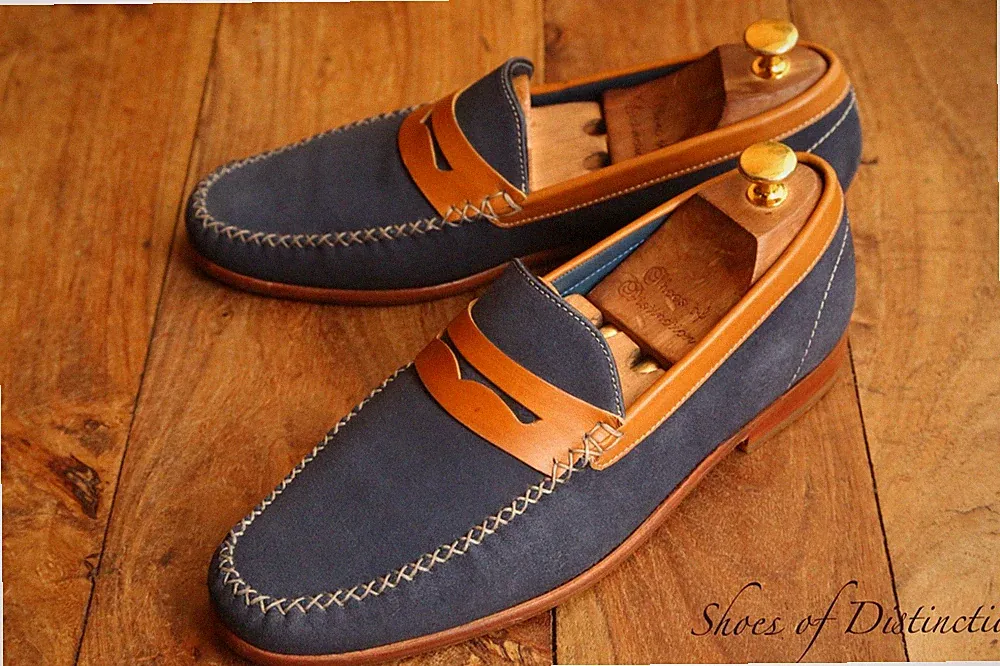 Barker Blue Rough Out Suede Penny Loafer Schuhe Herren UK 8,5 G EU 42,5 US 9,5