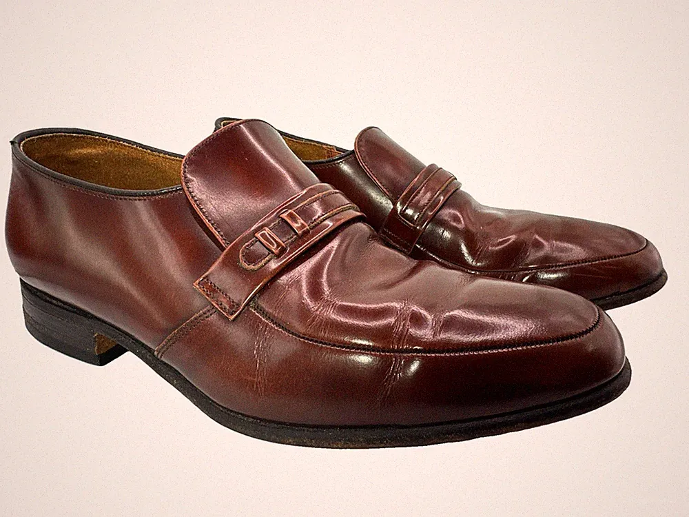 Barker Herren Braun Leder Schuhe Slipper Halbschuhe Riemen Detail UK 7,5 G Weite Passform