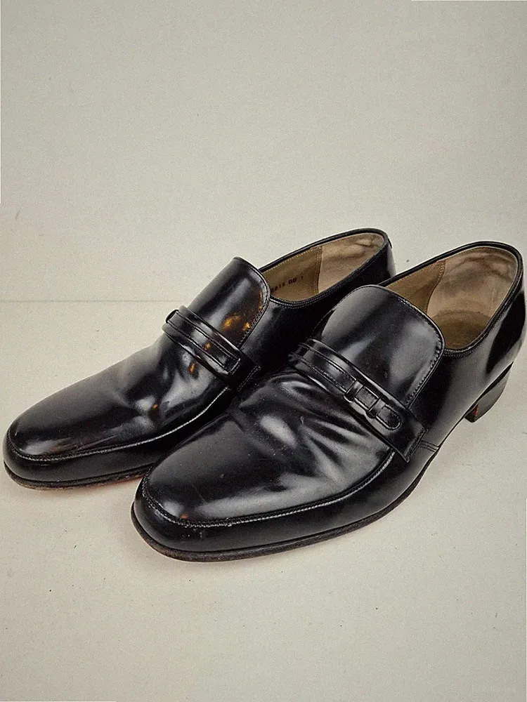 Barker Herren Slipper Schuhe UK 9,5 G schmale Passform schwarz Made in England Halbschuh
