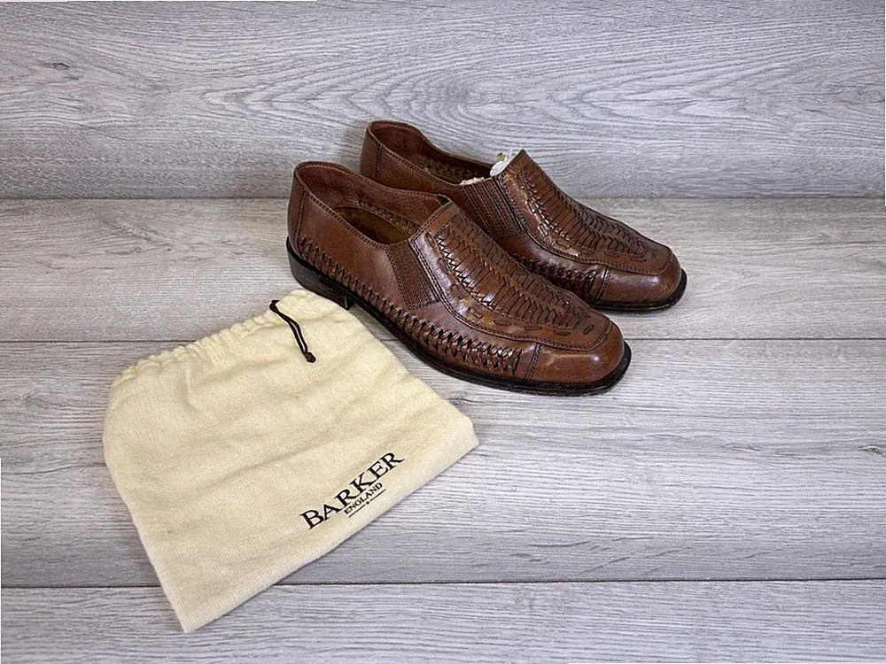 Barker Made in Italy Herren Braun Gewebtes Leder Herren Halbschuh Schuhe Größe UK 8 EU 42