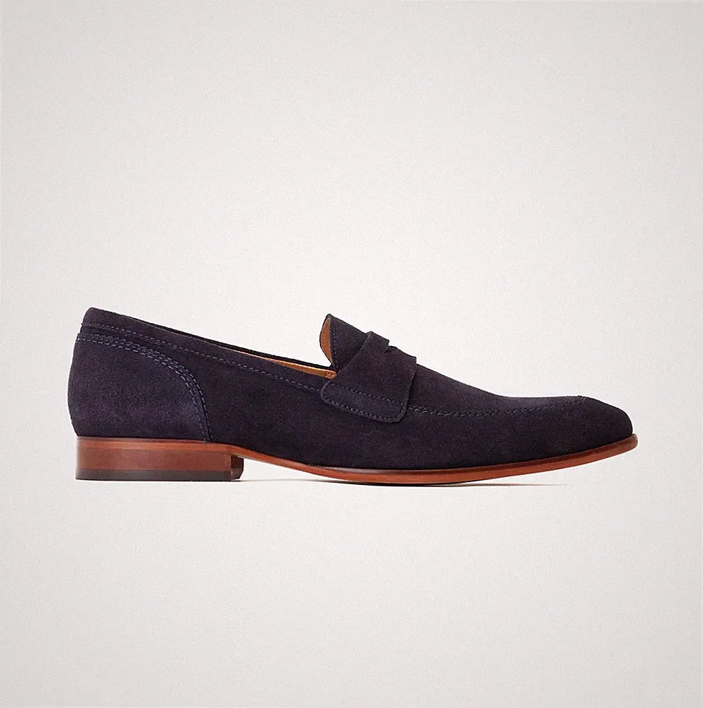 Base London Bruno Herren Leder Slipper Bequem Leger Mandelkappe Marine Halbschuhe
