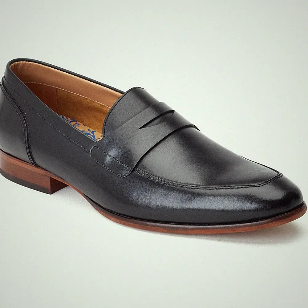 Base London Bruno Leder Herren Schwarze Mokassins