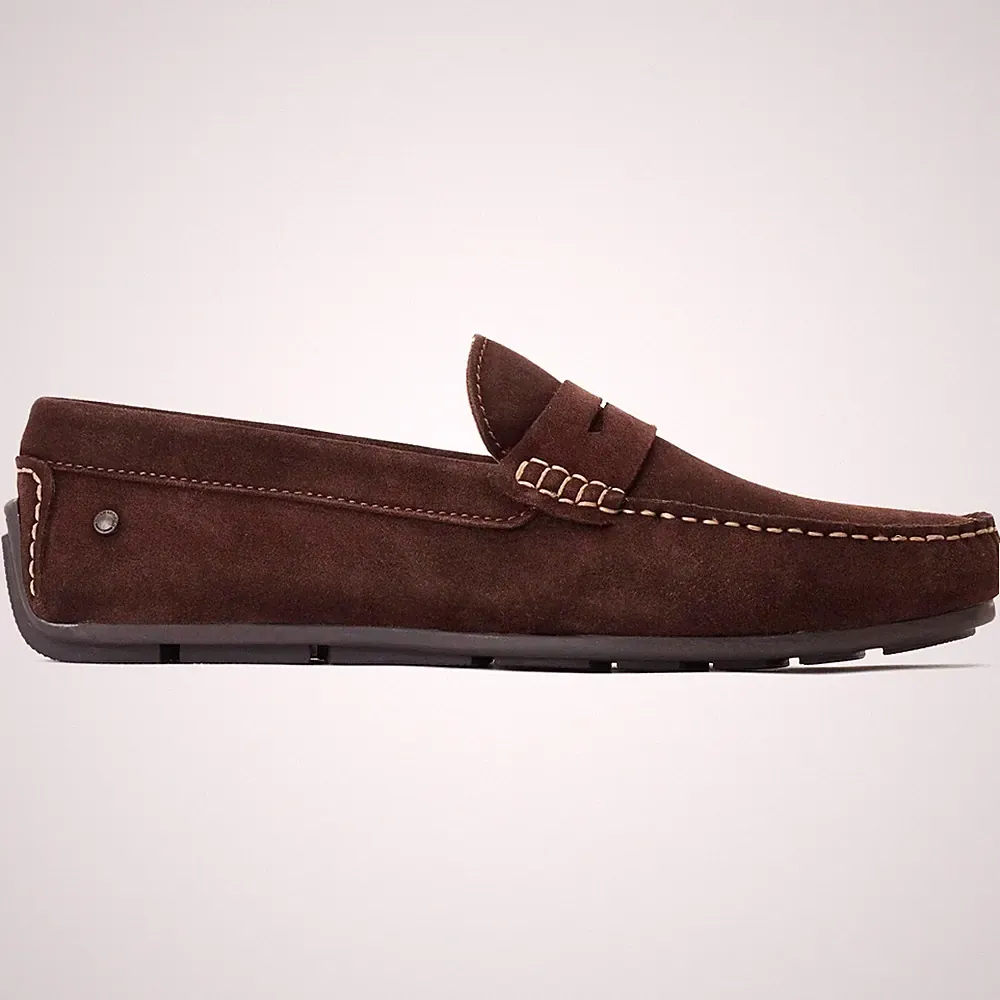 Base London Collins Herren Leder Slipper Komfort Freizeit Braun Halbschuhe