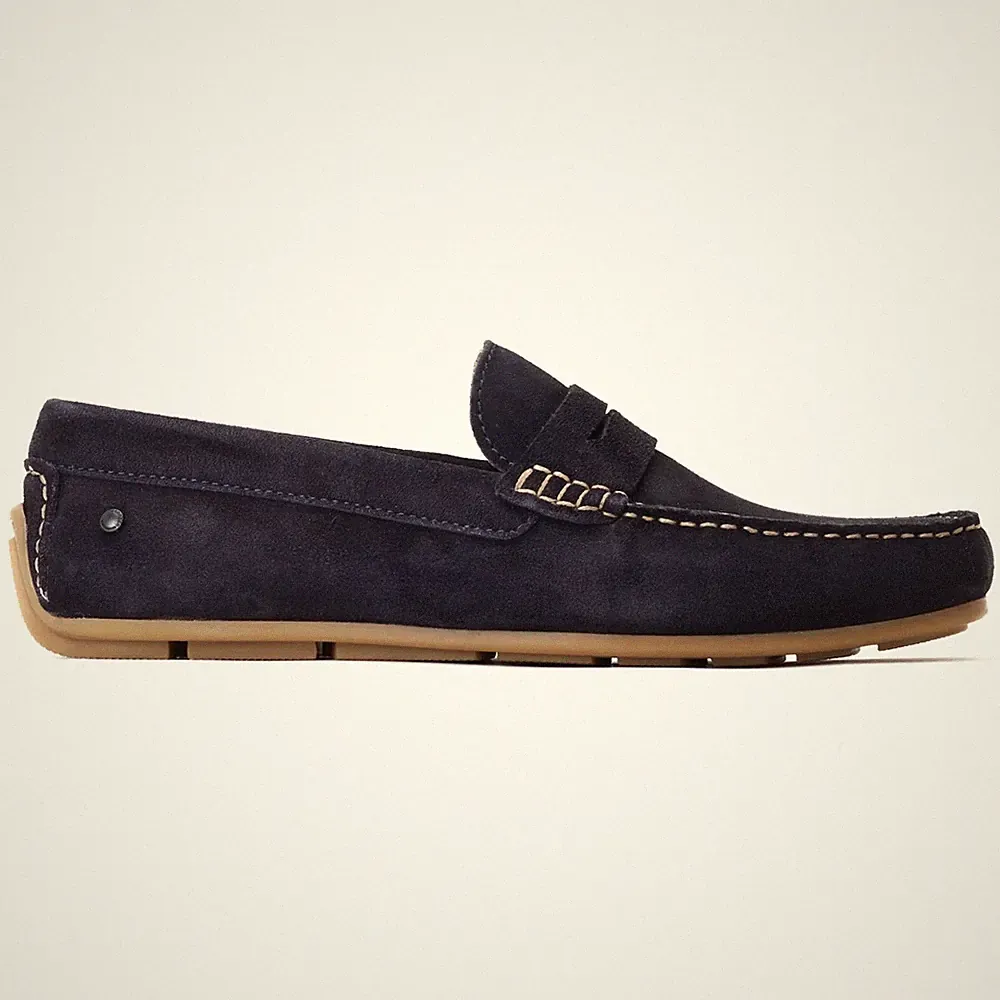 Base London Collins Herren Leder Slipper Komfort Freizeit Marine Halbschuhe
