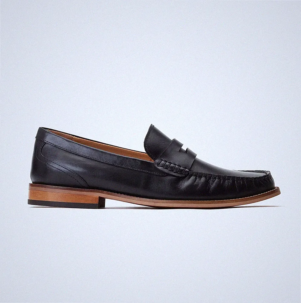 Base London Garfield Herren Leder Slipper Komfort Formell Schwarz Halbschuhe