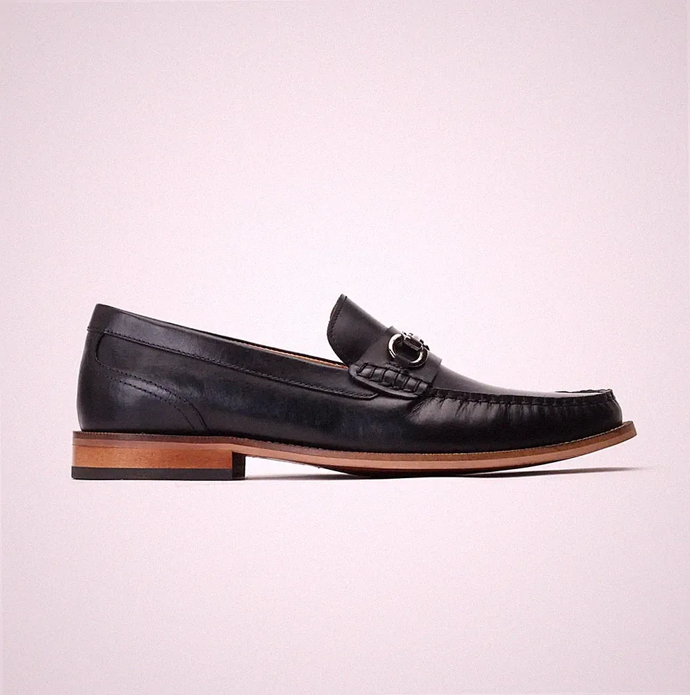 Base London Madison Herren Leder Slipper Komfort Formell Schwarz Halbschuhe