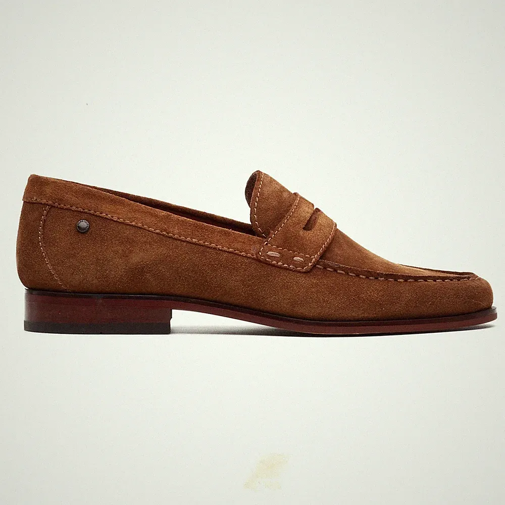Base London Schiefer Herren Wildleder Leder Slipper Komfort Camel Halbschuhe