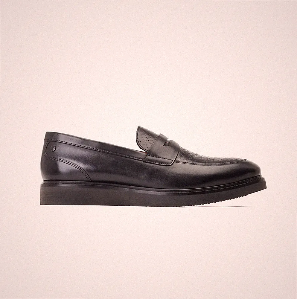 Base London SID Herren Leder Slipper Komfort Leger Mandelkappe Schwarz Halbschuhe