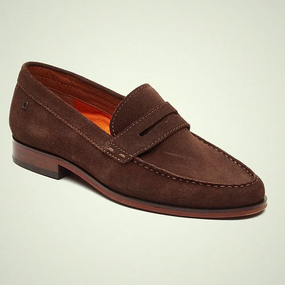 Base London Slate Herren Wildleder Leder Slipper Komfort Braun Halbschuhe