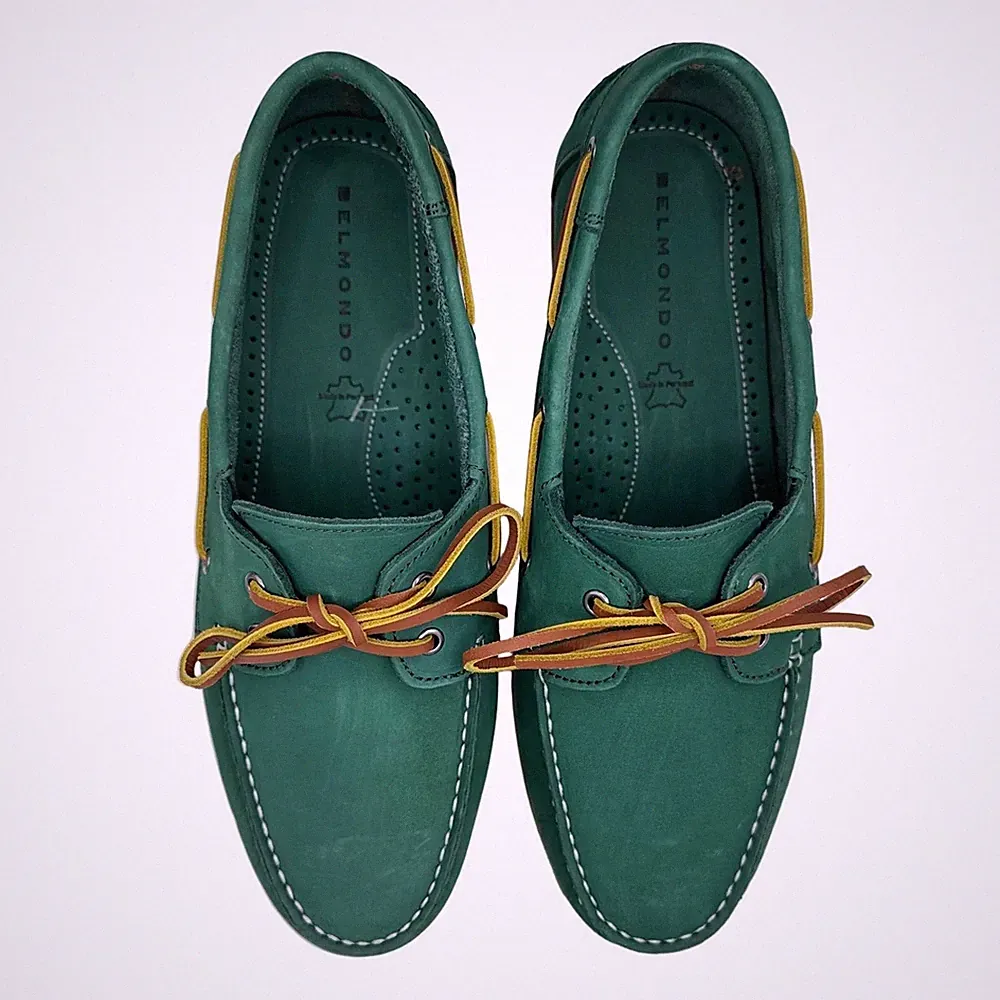 BELMONDO Herren Bootsschuh Grün Nubukleder Grösse 40 Leder unsisex