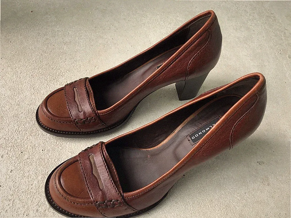 BELMONDO Pumps ungetragen Leder cognac Gr. 38 Damen Schuhe Penny Loafer