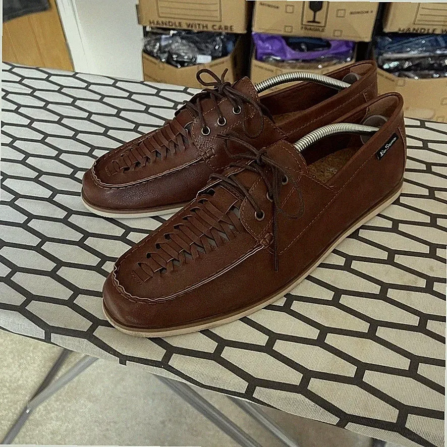 Ben Sherman Deck Schuhe Herren UK 11 Braun Miami Derby Woven Freizeit