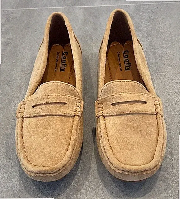Bequemer flacher Damen-Mokassin Kunst-Wildleder gepolstert leichter Halbschuh Schuh
