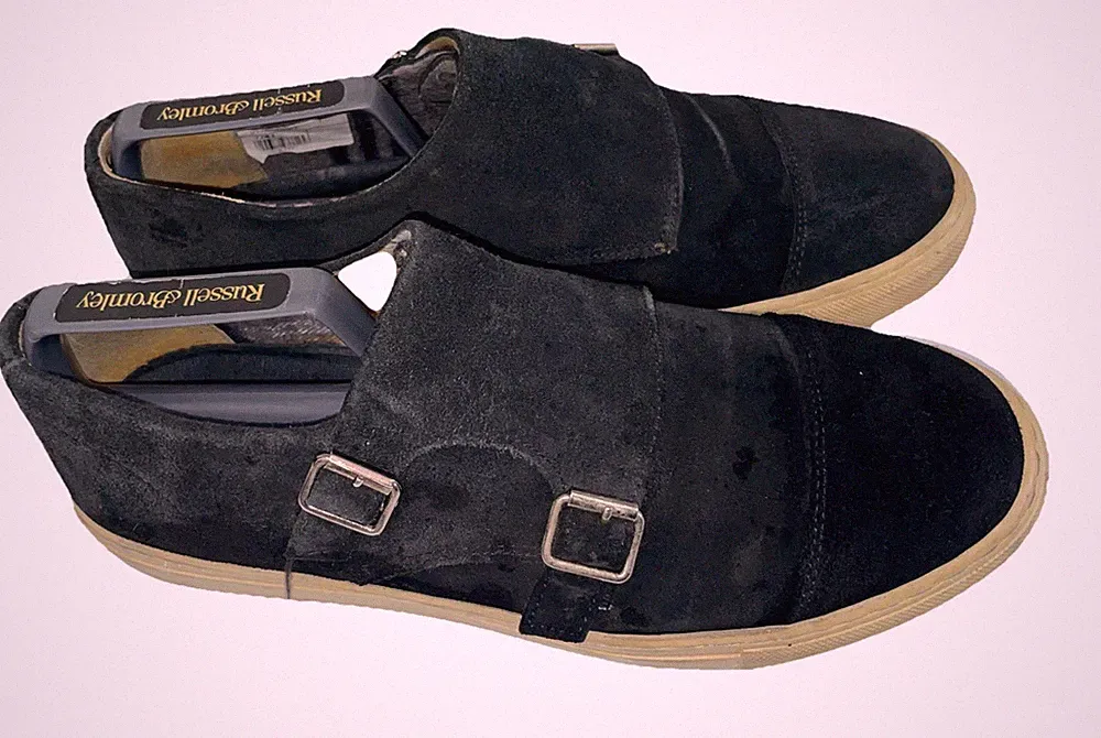 Bertie Herren Bandit Schwarz Wildleder Doppel Mönch Turnschuhe Freizeit Halbschuhe Gr. 7 / 41