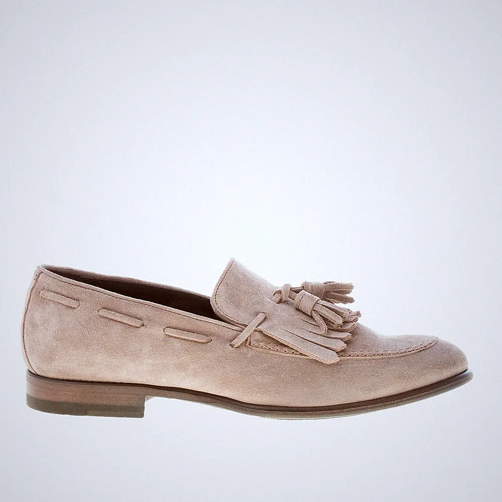 BEST Herrenschuhe Halbschuh Wildleder beige Fransen und Quasten Made in Italy