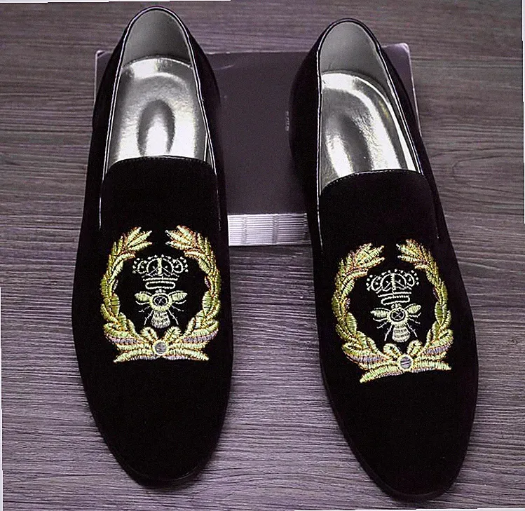 Bestickte schwarze Samt Handarbeit Samt Halbschuhe Party Slipper Fahren Mokassins