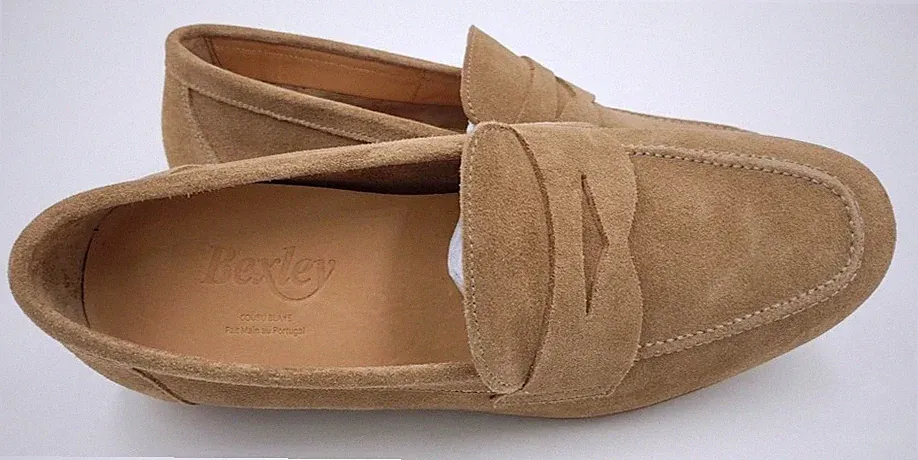 Bexley hellbraune Wildleder Penny Halbschuhe Lederschuhe Handarbeit Homme...