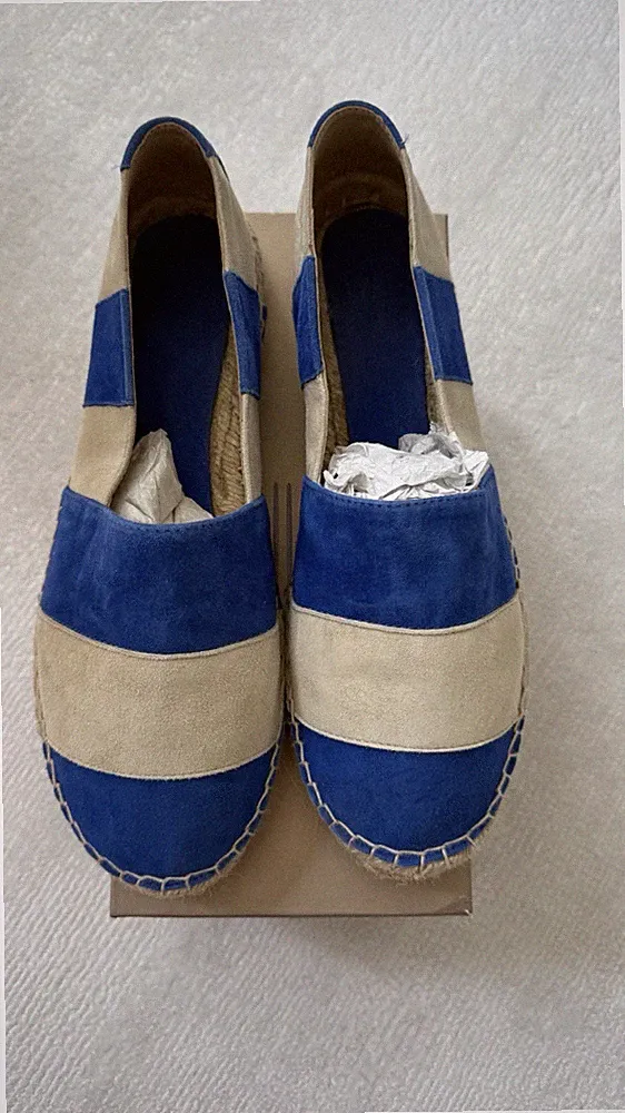Billi Bi Espadrilles Wildleder Velour Blau Beige Gestreift Gr. 41 Suede Loafer