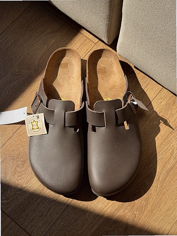 Birkenstock Boston Größe 49 Braun Natur Leder Pantolette Neu mit Etikett