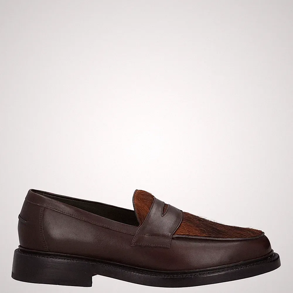 Blackstock & Weber Herren Penny Pony Halbschuh Braun Fell Leder UK 8,5 UVP 445
