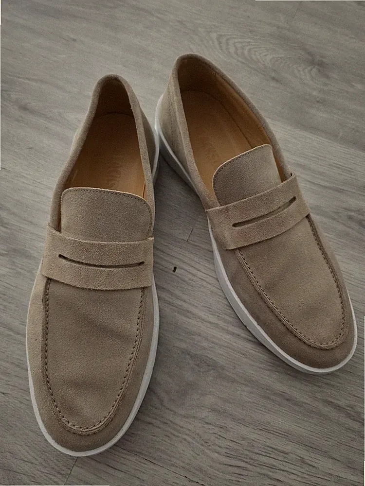 Blackstone Herren Penny Loafer Leder, Beige Khaki, Gr. 46, Neuwertig