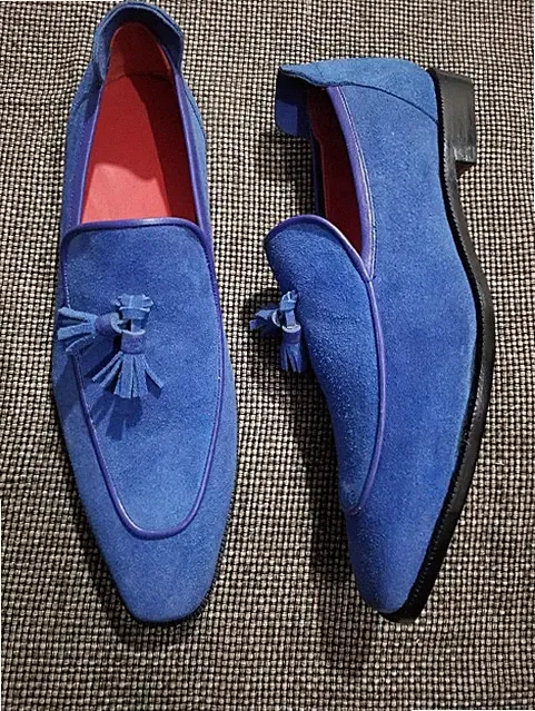 Blaue handgefertigte Herren Wildleder Halbschuhe, lässige Halbschuhe