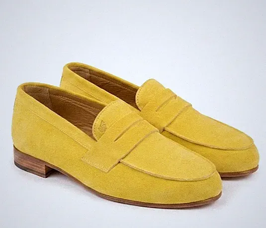 Bobbies Paris Yellow Suede Loafers Homme Cuir Herren Leder EU42 / UK 8 / EUA 9