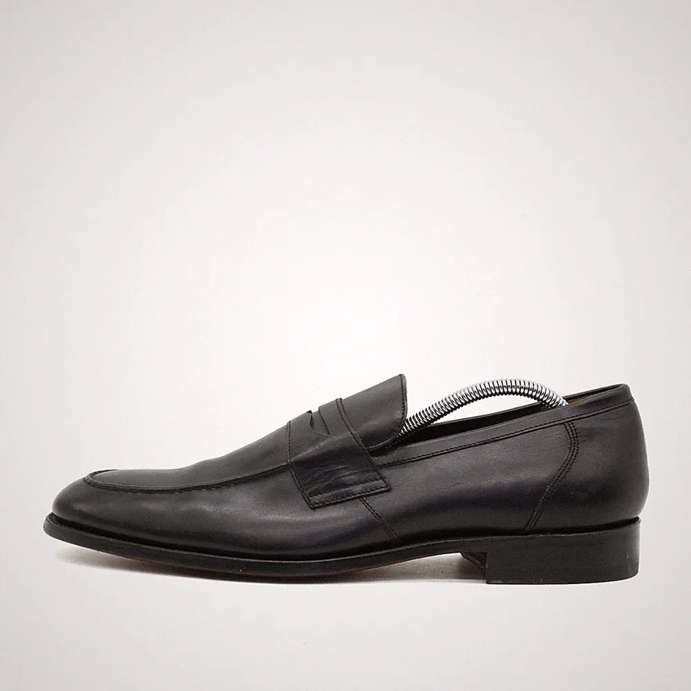 Boggi Milano Herren Penny Loafer Businessschuhe Schwarz Echtleder Classics EU 45