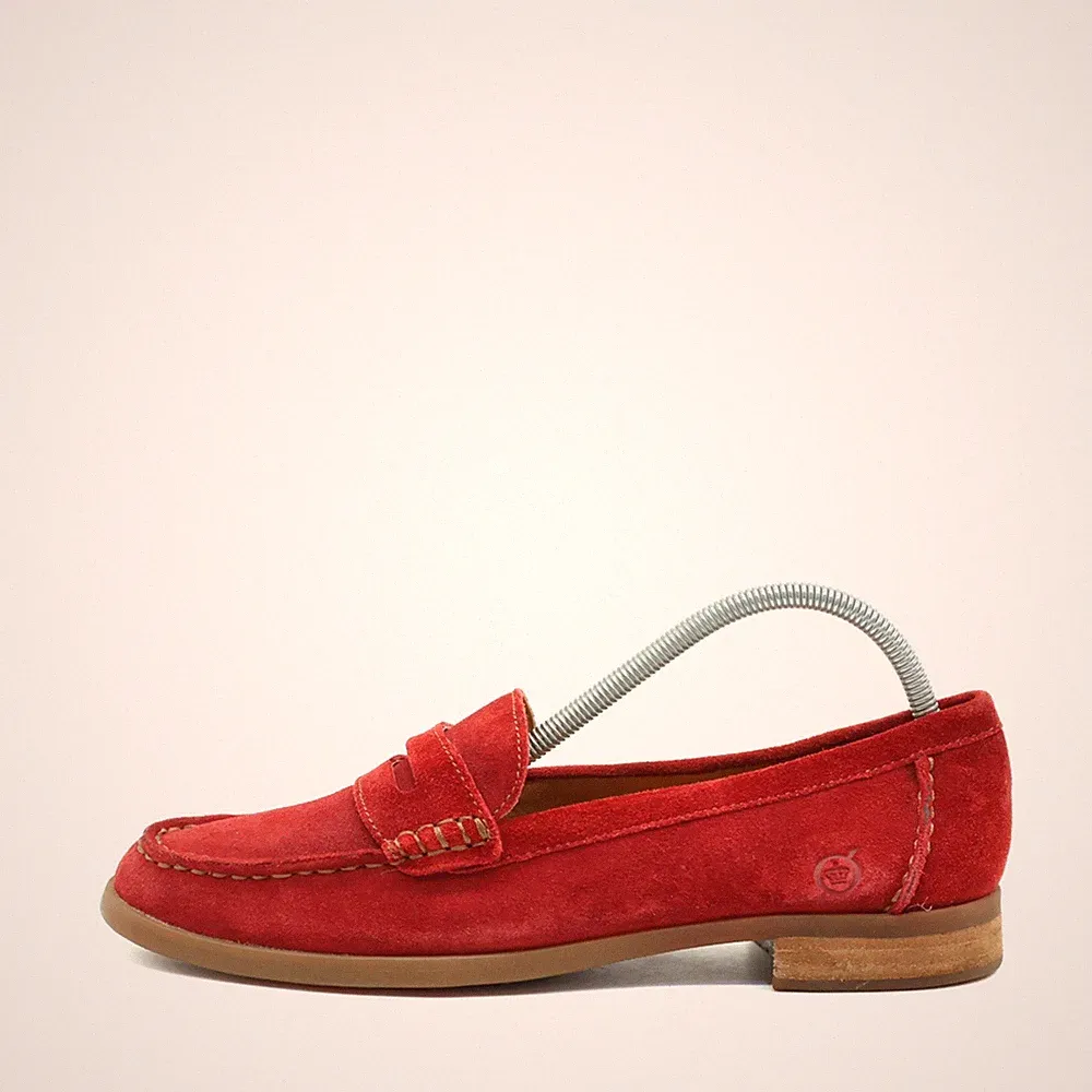 Born Damen Penny Loafer Rot Wildleder Low-Top Footwear Klassisch EU 39