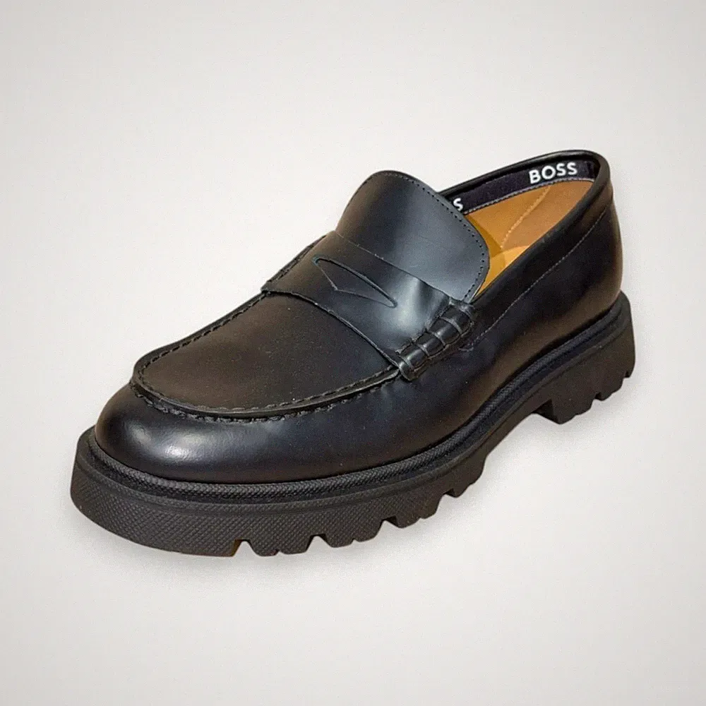 BOSS Denory Herren Schwarze Leder Loafer US 9 (UK 8 EU 42) UVP 318 $