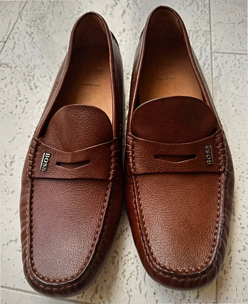 BOSS Herren Leder Slipper Loafer Braun EU 41,5 Slip-On Made in Italy