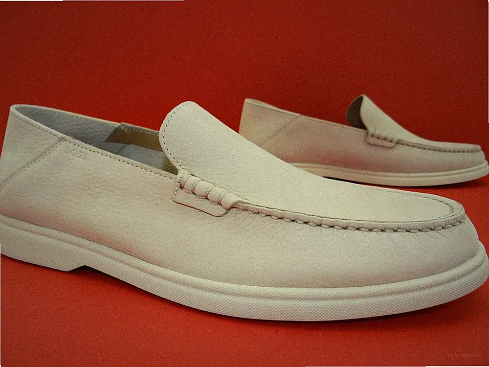 Boss Sienne Business Slipper Loafer Mokassin Herren Schuhe Leder Gr.42 Open Weiß