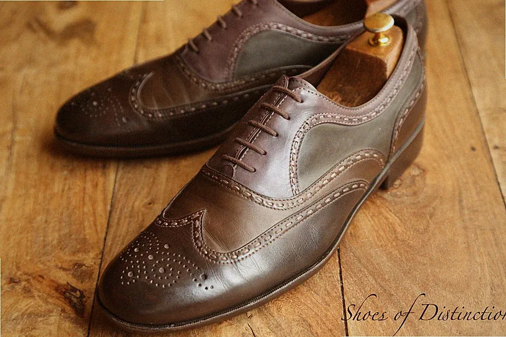 Bottega Veneta Braun Grün Leder Oxford Brogue Schuhe Halbschuhe Herren UK 11 US 12