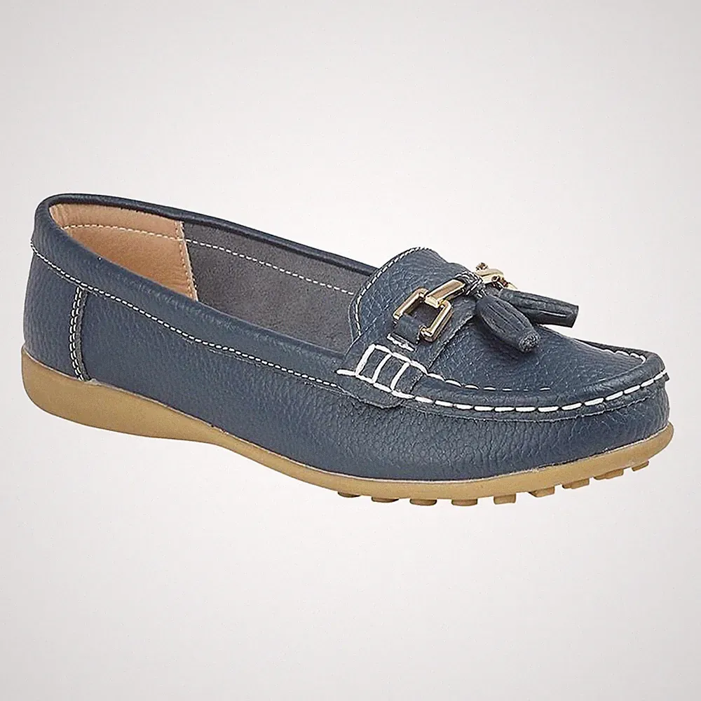 Boulevard Camila Damen Klassische Smarte Freizeit Leder Quasten Slipper Navy