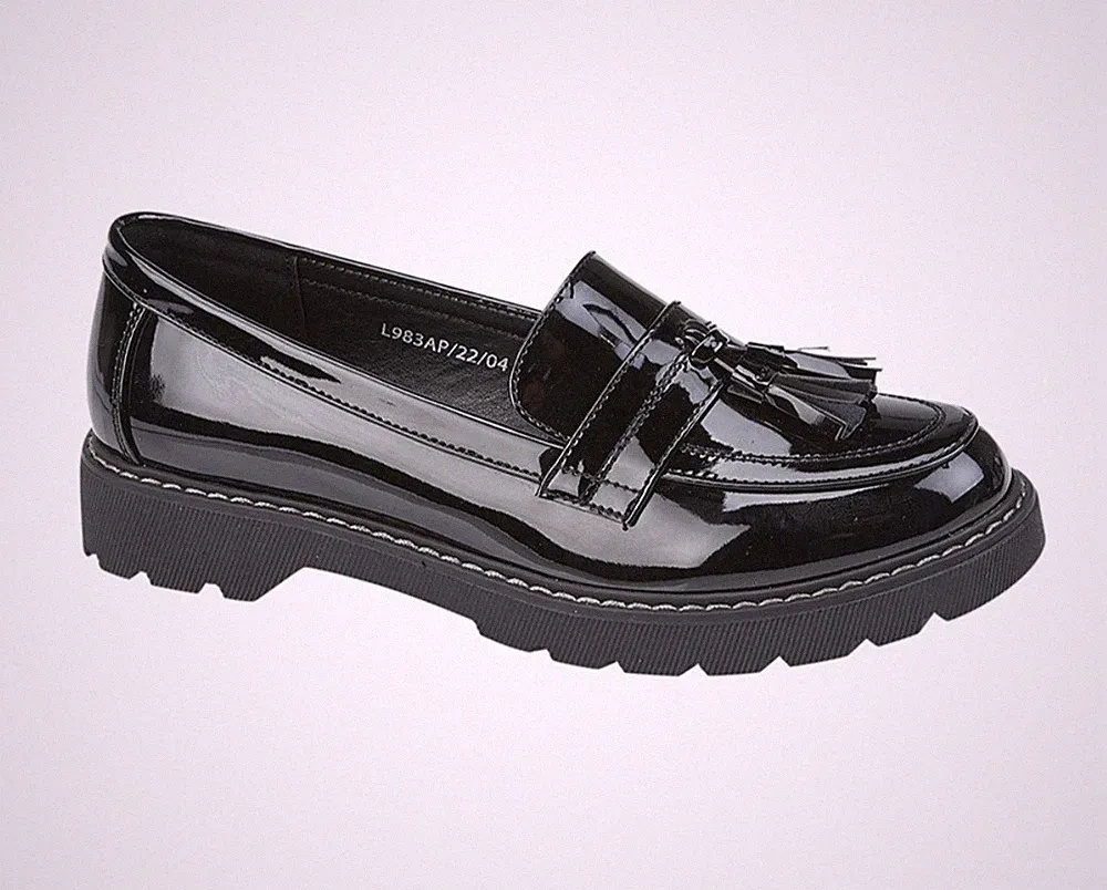 Boulevard Damen Frauen Smart Freizeit Slipper Lack Quaste Halbschuhe Schuhe Größe