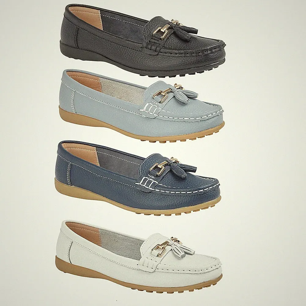 Boulevard Damen Leder Mokassin Damen Quaste Slipper Flach Bootsschuhe Halbschuhe